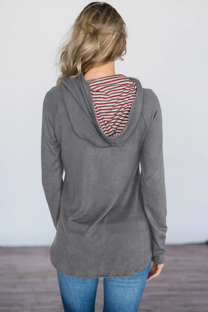 Gray Pine&Candy Cane Striped Hoodie