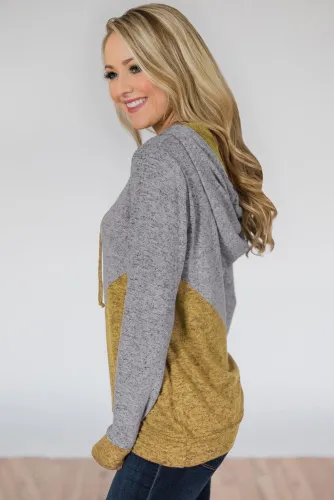 Yellow Rely on You Color Block Hoodie
