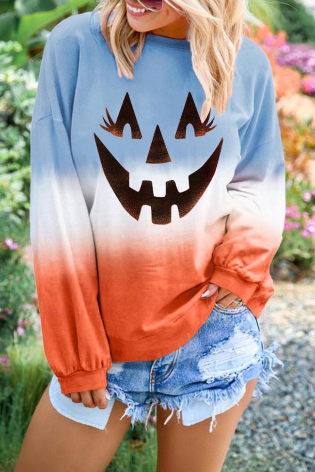 Ombre Color Block Halloween Pumpkin Sweatshirt