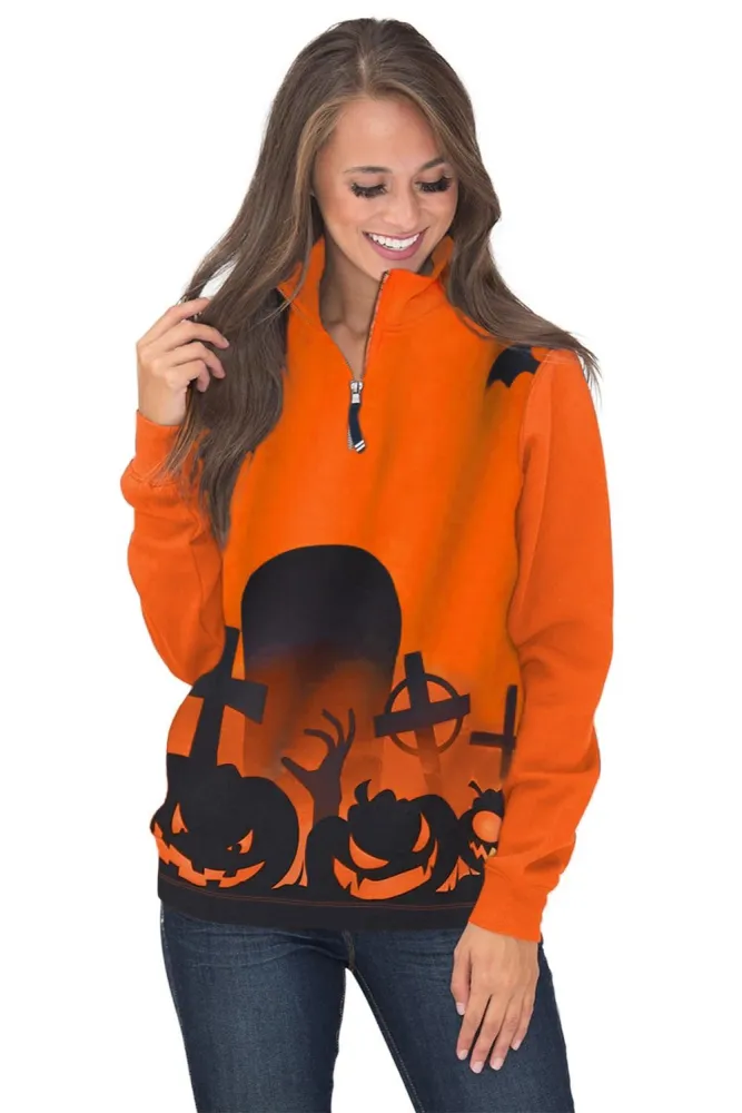 Halloween Screaming Zipped Neck Sweatshirt