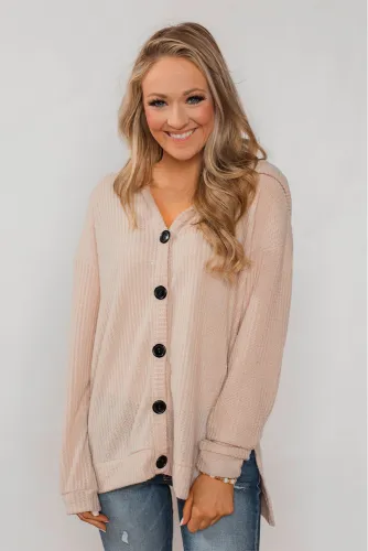 Apricot Sweet Dream Thermal Knit Hoodie Outwear
