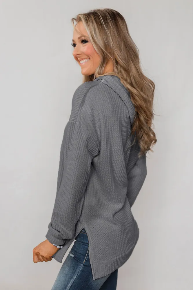 Gray Sweet Dream Thermal Knit Hoodie Outwear
