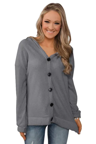 Gray Sweet Dream Thermal Knit Hoodie Outwear