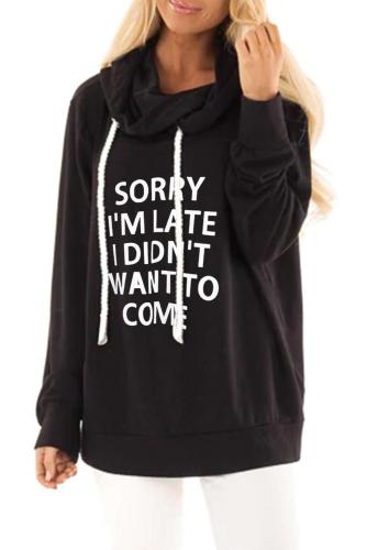 Black Fashion Letter Print Long Sleeve Pullover Hoodie