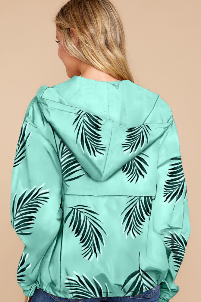 Green Floral Print Rain Jacket