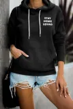 Black Stay Home Squad Pocketed Cotton Blend Hoodie
