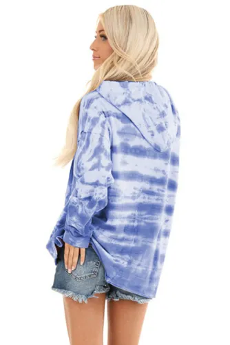 Sky Blue Tie Dye Long Sleeve Drawstring Hoodie