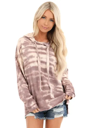 Purple Tie Dye Long Sleeve Drawstring Hoodie