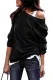 Black Plain One Shoulder Pullover Sweatshirt