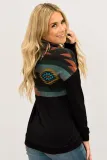 Black Aztec Cowl Pullover Hoodie