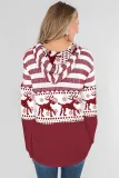 Stripes and Reindeer Print Pullover Hooded Sweatshirt