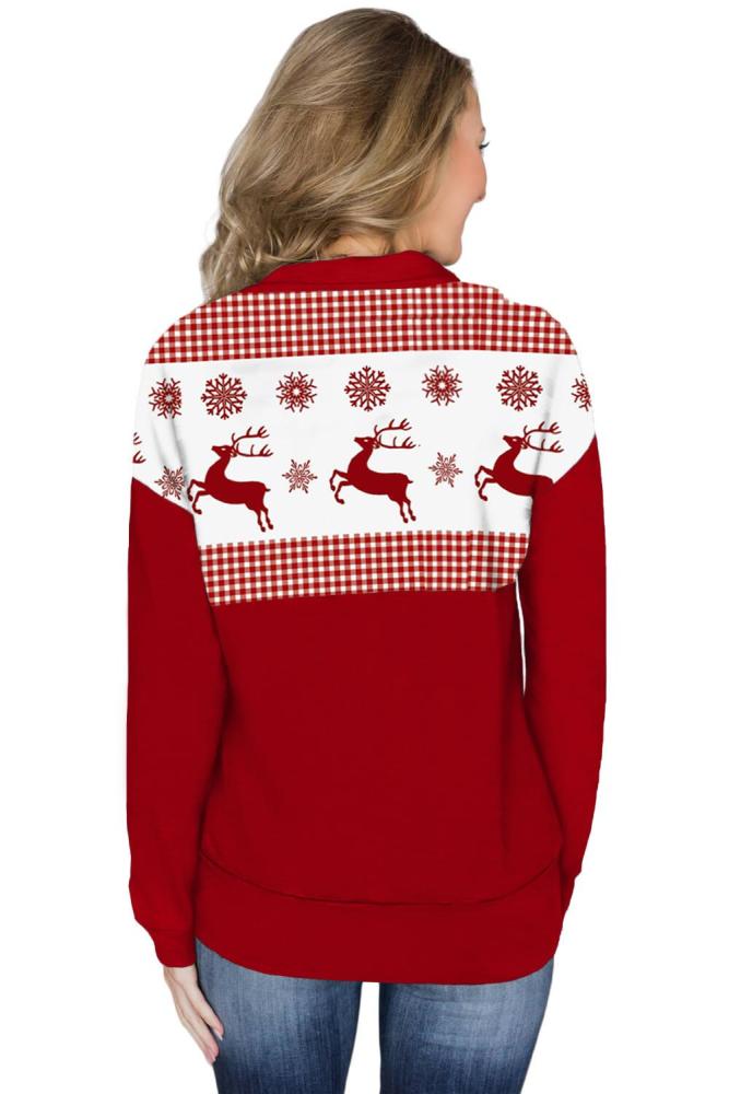 Snowflake and Reindeer Top Zip Neck Sweatshirt