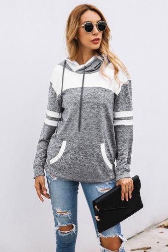 Gray Color Block Pullover Hoodie with Pocket