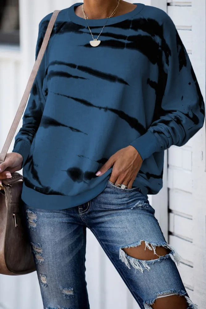 Blue Snow Tiger Tie Dye Pullover Sweatshirt