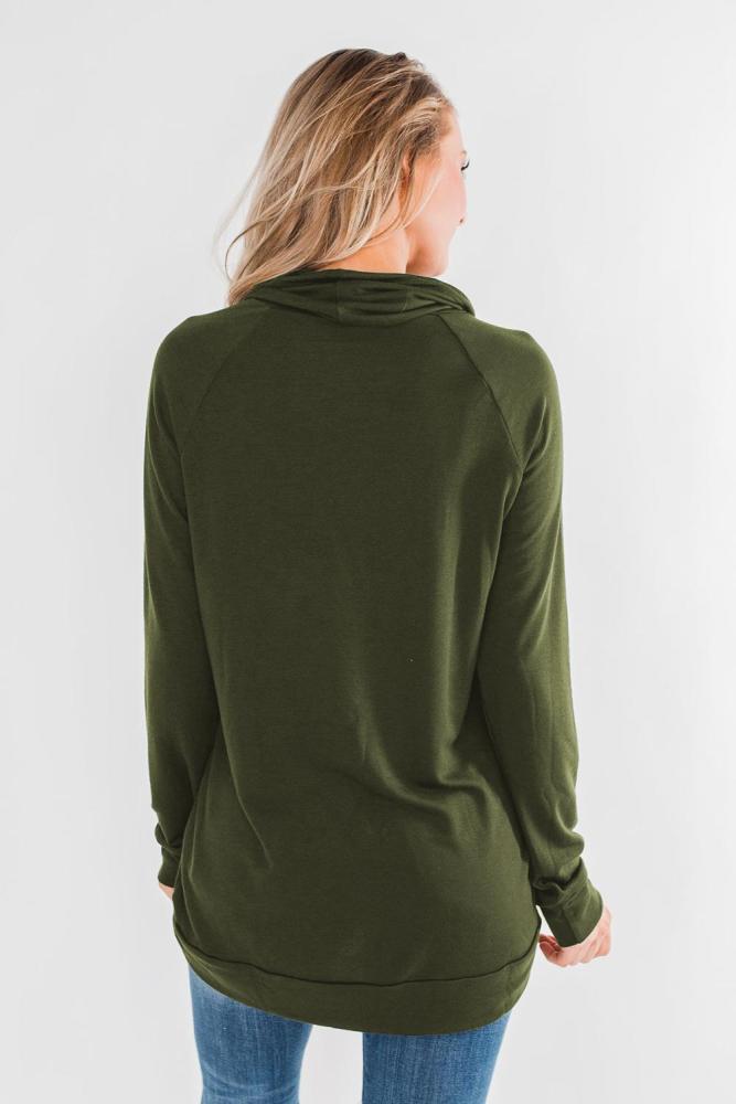Green Casual Cowl Neck Pullover Sweatshirt