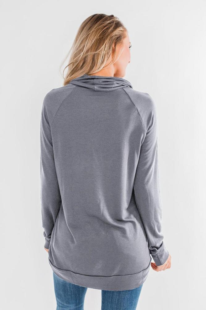 Gray Casual Cowl Neck Pullover Sweatshirt
