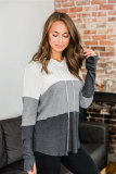 Gray Color Block Drawstring Thumbhole Hoodie