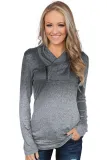 Gray Ombre Long Sleeves Pullover Zipper Cowl Neck Sweatshirt