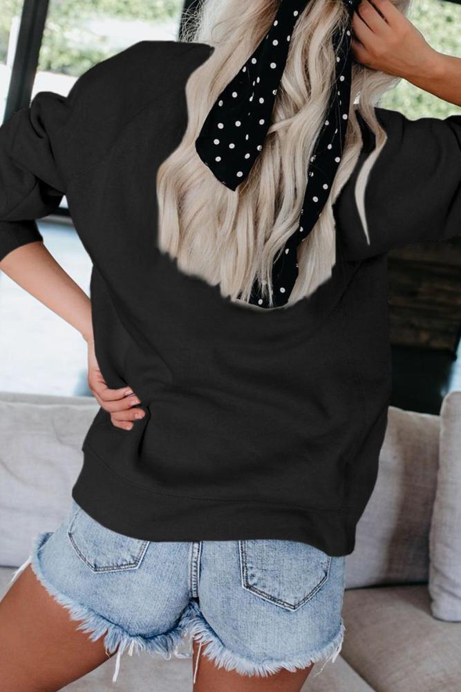 Black Letter Print Long Sleeve Pullover Casual Sweatshirt