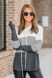 Gray Color Block Drawstring Thumbhole Hoodie