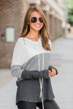Gray Color Block Drawstring Thumbhole Hoodie