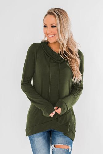 Green Casual Cowl Neck Pullover Sweatshirt