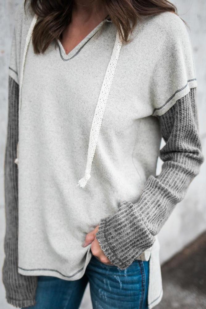 Gray Clear As Day Contrast Knit Top