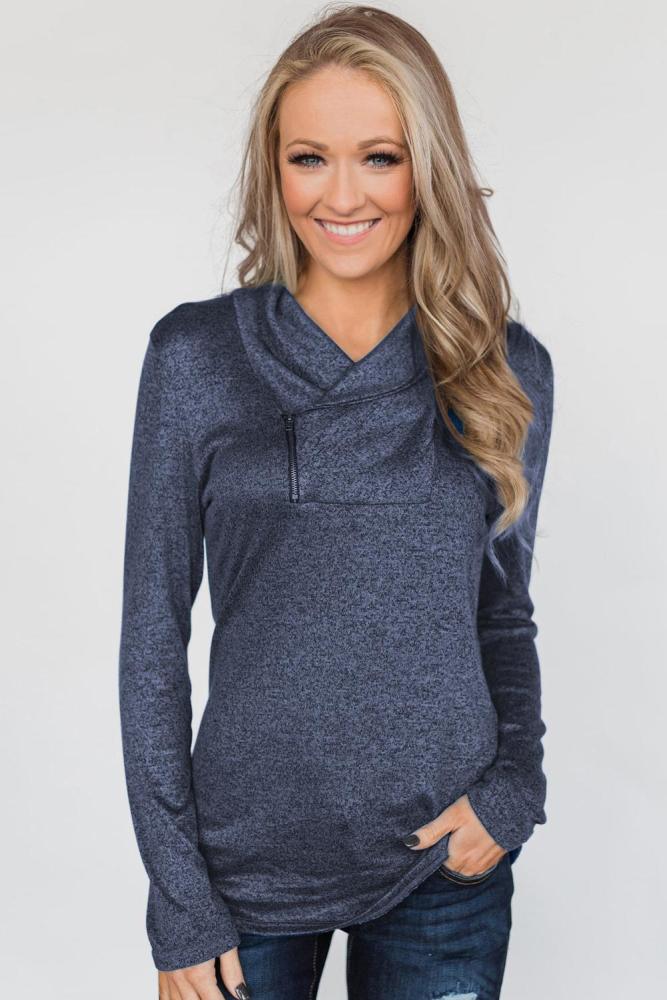 Blue All This Time Zipper Pullover Top