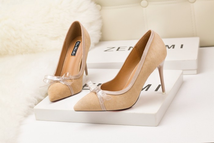 9CM Sweet Shallow Pointed Suede Bow-knot Elegant Heeled Sandals