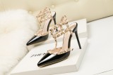 Asmxing 10CM Patent Leather Metal Rivets High Stiletto Heel Sandals
