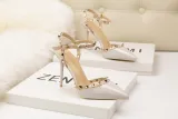 9CM Sweet Shallow Pointed Rivet PU Hollow Dress Elegant Sandals