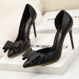 10.5CM Stylish Delicate Sweet Bow Shallow Pointed Sidecut Hollow Dress Elegant Heeled Sandals