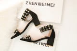 7CM Fashionable Sexy Suede Heel Rivets Elegant Heeled Sandals