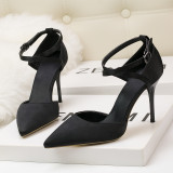 9CM Light Satin Cross Sexy Ankle Straps Sandals High Heel Pointed Dress Wedding Elegant Sandals