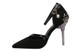 10CM Metal Hollow Suede Sidecut High Stiletto Heel Dress Wedding Party  Sandals