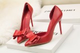 10.5CM Stylish Delicate Sweet Bow Shallow Pointed Sidecut Hollow Dress Elegant Heeled Sandals