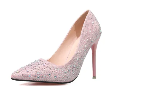 10CM Stylish Sweet Elegant With Shallow Mouth Pointed Diamond Drill Sandals