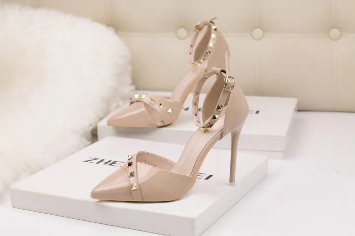10CM Sexy Rivets Shallow Pointed Elegant Dress Heeled Sandals