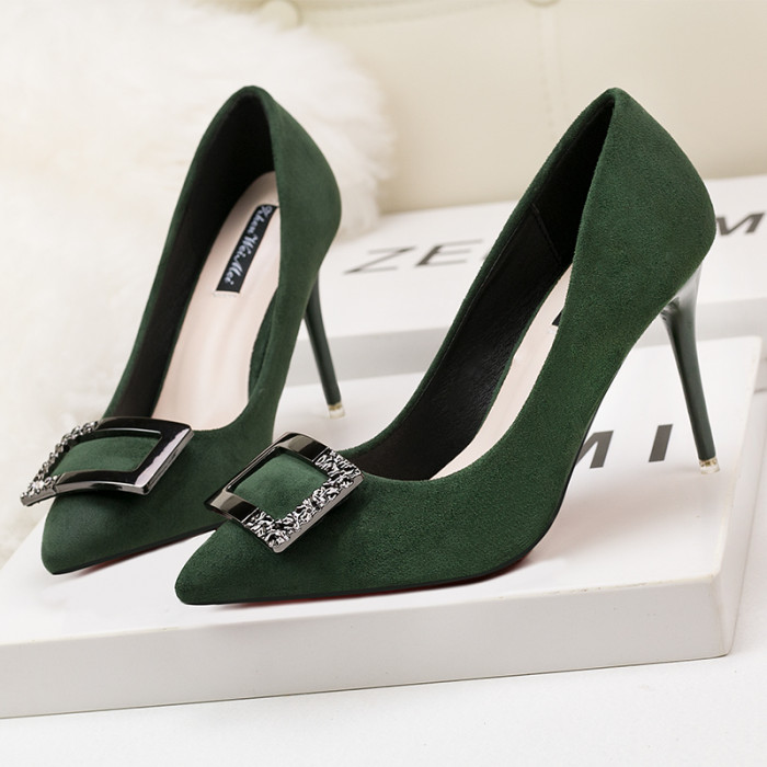 9CM Minimalist Shallow Pointed Square Buckle Sexy Stiletto Wedding Party Sandals