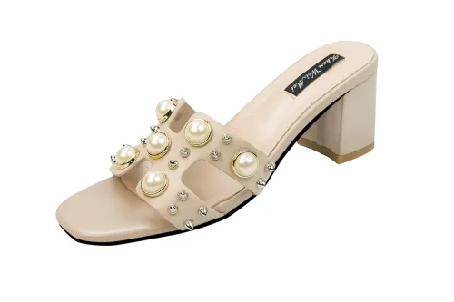 7CM Fashion Thick Pearl Rivets  Pump Heel Mules