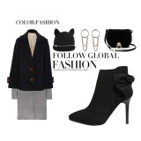 9.5CM Sexy Ankle Straps Bow Suede Short Boots High Heel Pointed Toe