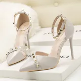 10CM Sexy Rivets Shallow Pointed Elegant Dress Heeled Sandals