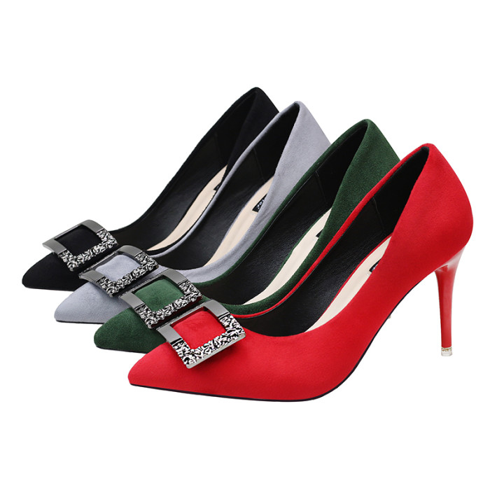 9CM Minimalist Shallow Pointed Square Buckle Sexy Stiletto Wedding Party Sandals