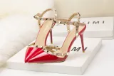 9CM Sweet Shallow Pointed Rivet PU Hollow Dress Elegant Sandals