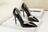 10CM Patent leather Metal Hollow Sidecut High Stiletto Dress Wedding Party Elegant Heeled Sandals