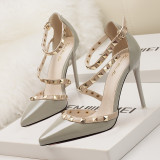 10CM Sexy Shallow Sidecut Pointed Rivet Hollow Dress Elegant Sandals
