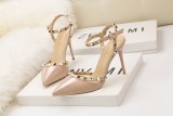 9CM Sweet Shallow Pointed Rivet PU Hollow Dress Elegant Sandals