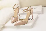 9CM Sweet Shallow Pointed Rivet PU Hollow Dress Elegant Sandals