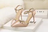 9CM Sweet Shallow Pointed Rivet PU Hollow Dress Elegant Sandals