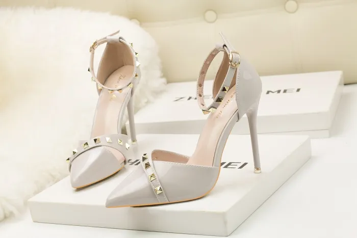 10CM Sexy Rivets Shallow Pointed Elegant Dress Heeled Sandals
